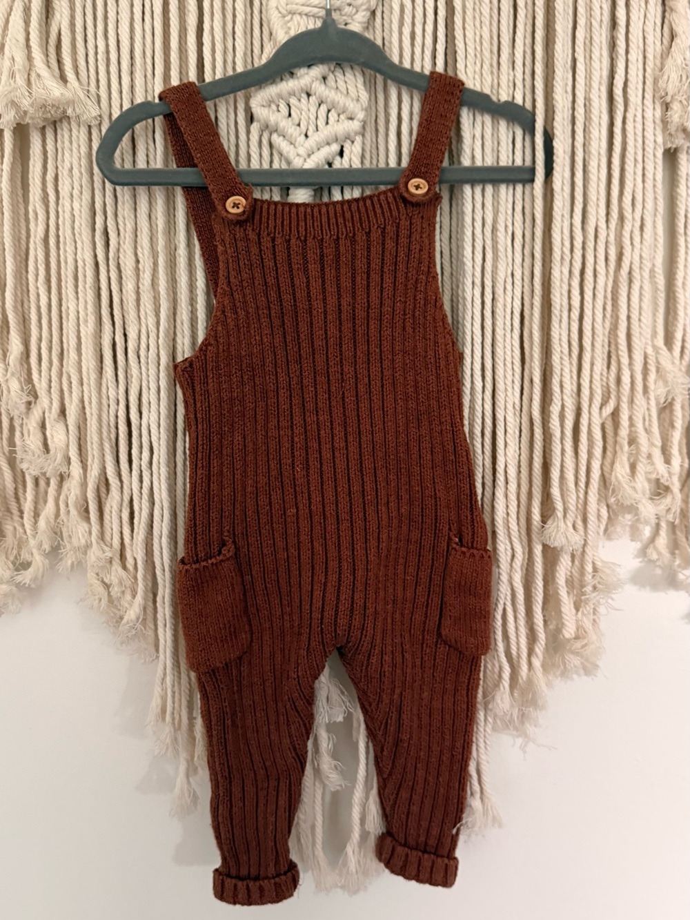 Zara Ribbed Knit Overalls in Rust Brown